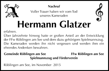 Traueranzeige von Hermann Glatzer von Mitteldeutsche Zeitung Mansfelder Land