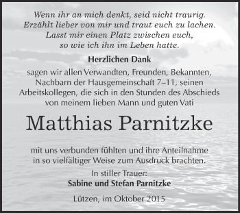 Traueranzeige von Matthias Parnitzke von WVG - Wochenspiegel Merseburg