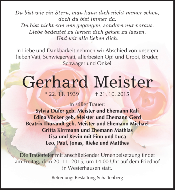 Traueranzeige von Gerhard Meister von Mitteldeutsche Zeitung Quedlinburg