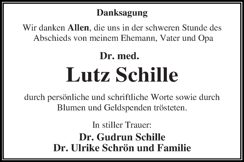  Traueranzeige für Lutz Schille vom 28.11.2015 aus WVG - Wochenspiegel Dessau / Köthen