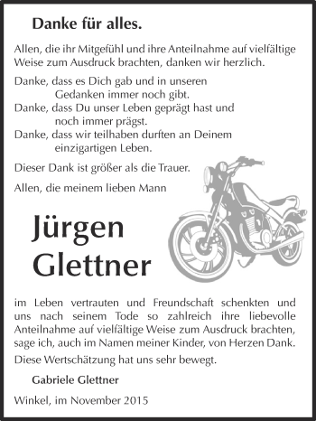 Traueranzeige von Jürgen Glettner von Super Sonntag SGH Mansf. Land