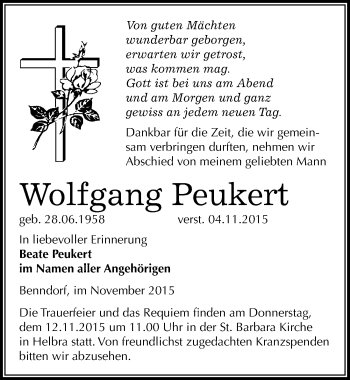 Traueranzeige von Wolfgang Peukert von Mitteldeutsche Zeitung