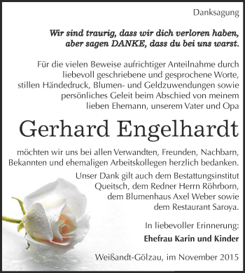 Traueranzeige von Gerhard Engelhardt von WVG - Wochenspiegel Dessau / Köthen