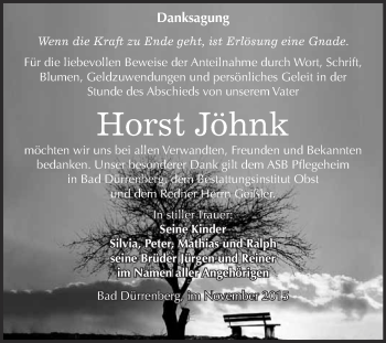 Traueranzeige von Horst Jöhnk von Super Sonntag Merseburg