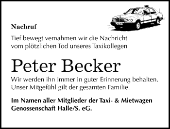 Traueranzeige von Peter Becker von Mitteldeutsche Zeitung Halle/Saalkreis