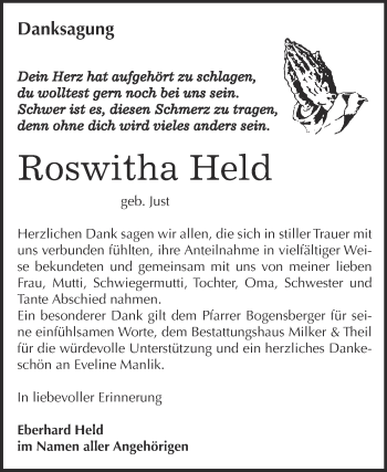 Traueranzeige von Roswitha Held von Super Sonntag Zeitz