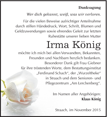 Traueranzeige von Irma König von Mitteldeutsche Zeitung Wittenberg