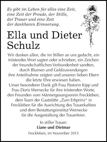 Traueranzeige von Ella und Dieter Schulz von Super Sonntag Aschersleben