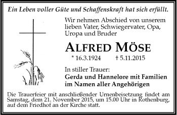 Traueranzeige von Alfred Möse von Mitteldeutsche Zeitung Halle/Saalkreis