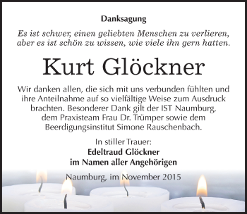 Traueranzeige von Kurt Glöckner von Mitteldeutsche Zeitung Naumburg/Nebra