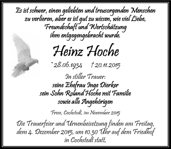 Traueranzeige von Heinz Hoche von Mitteldeutsche Zeitung Aschersleben