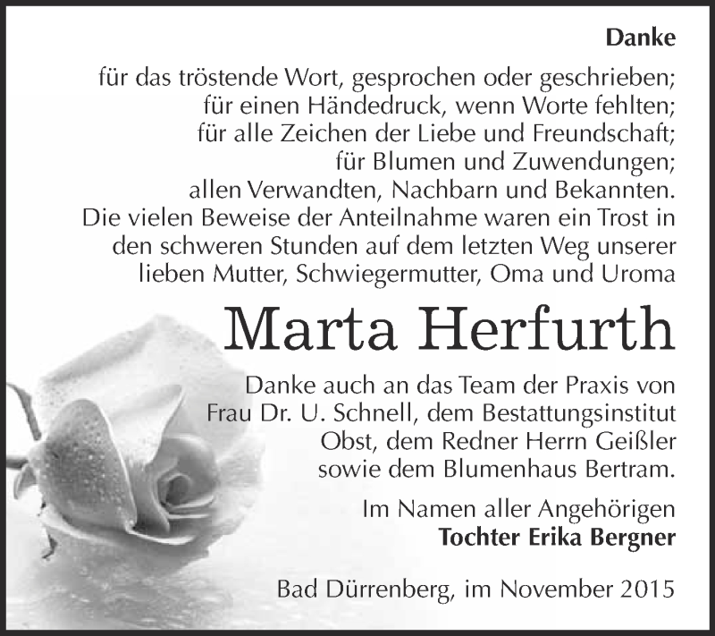  Traueranzeige für Hanna Alig vom 21.11.2015 aus Super Sonntag Merseburg