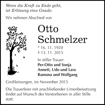 Traueranzeige von Otto Schmelzer von Super Sonntag SGH Mansf. Land