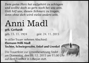 Traueranzeige von Anni Madl von Mitteldeutsche Zeitung Halle/Saalkreis