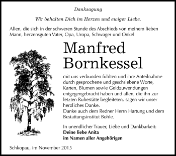 Traueranzeige von Manfred Bornkessel von WVG - Wochenspiegel Merseburg