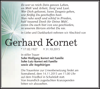 Traueranzeige von Gerhard Kornet von WVG - Wochenspiegel Merseburg