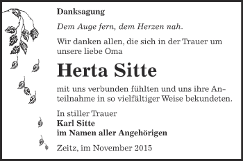Traueranzeige von Herta Sitte von Super Sonntag Zeitz