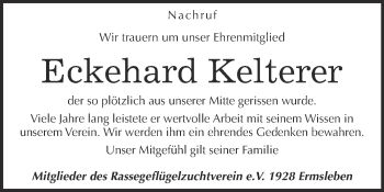 Traueranzeige von Eckehard Kelterer von Super Sonntag Quedlinburg