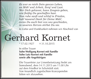 Traueranzeige von Gerhard Kornet von Mitteldeutsche Zeitung Merseburg/Querfurt
