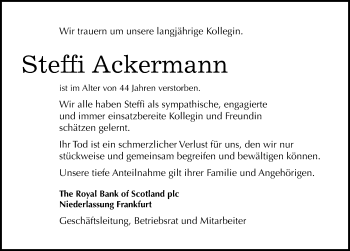 Traueranzeige von Steffi Ackermann von Mitteldeutsche Zeitung Merseburg/Querfurt