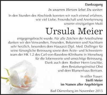 Traueranzeige von Ursula Meier von Super Sonntag Merseburg