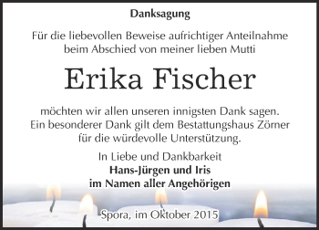 Traueranzeige von Erika Fischer von Super Sonntag Zeitz