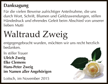 Traueranzeige von Waltraud Zweig von Super Sonntag Zeitz
