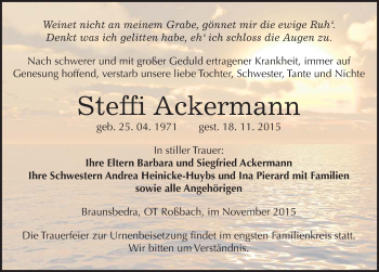 Traueranzeige von Steffi Ackermann von Mitteldeutsche Zeitung Naumburg/Nebra