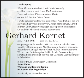 Traueranzeige von Gerhard Kornet von Mitteldeutsche Zeitung Merseburg/Querfurt