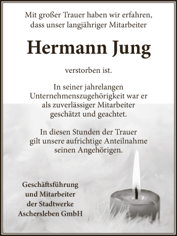 Traueranzeige von Hermann Jung von Super Sonntag Aschersleben