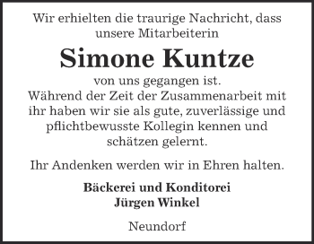 Traueranzeige von Simone Kuntze von Super Sonntag Bernburg