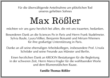 Traueranzeige von Max Rößler von Mitteldeutsche Zeitung Halle/Saalkreis