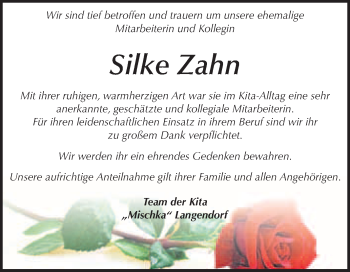 Traueranzeige von Silke Zahn von WVG - Wochenspiegel NMB / WSF / ZTZ