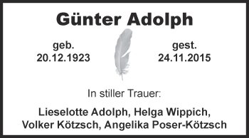 Traueranzeige von Günter Adolph von Super Sonntag Zeitz