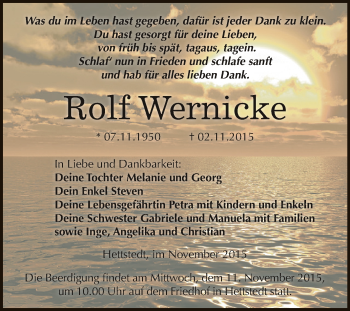 Traueranzeige von Rolf Wernicke von Super Sonntag SGH Mansf. Land