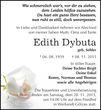Traueranzeige von Edith Dybuta von Mitteldeutsche Zeitung Köthen