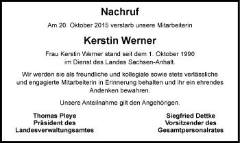 Traueranzeige von Kerstin Werner von Mitteldeutsche Zeitung