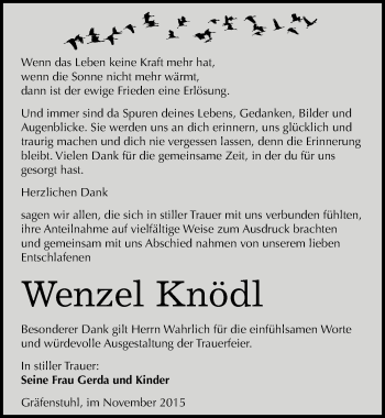 Traueranzeige von Wenzel Knödl von Mitteldeutsche Zeitung Mansfelder Land