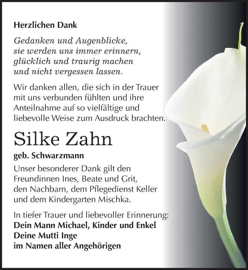  Traueranzeige für Silke Zahn vom 14.11.2015 aus Mitteldeutsche Zeitung Weißenfels