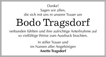 Traueranzeige von Bodo Tragsdorf von Mitteldeutsche Zeitung Dessau-Roßlau