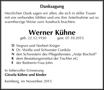 Traueranzeige von Werner Kühne von Mitteldeutsche Zeitung Wittenberg