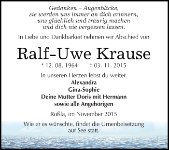 Traueranzeige von Ralf-Uwe Krause von Super Sonntag SGH Mansf. Land