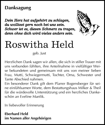 Traueranzeige von Roswitha Held von Mitteldeutsche Zeitung Zeitz