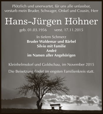 Traueranzeige von Hans-Jürgen Höhner von Super Sonntag Zeitz