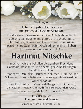 Traueranzeige von Hartmut Nitschke von Mitteldeutsche Zeitung Köthen
