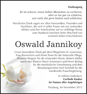 Traueranzeige von Oswald Jannikoy von Mitteldeutsche Zeitung Naumburg/Nebra