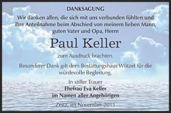 Traueranzeige von Paul Keller von Super Sonntag Zeitz
