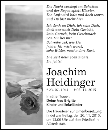 Traueranzeige von Joachim Heidinger von Mitteldeutsche Zeitung Sangerhausen