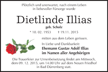 Traueranzeige von Dietlinde Illias von Super Sonntag Merseburg