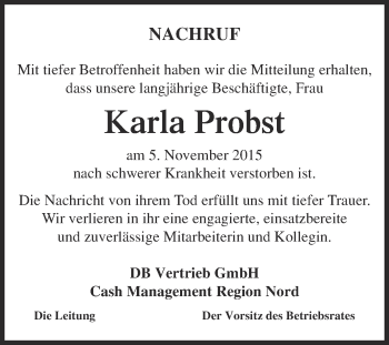 Traueranzeige von Karla Probst von WVG - Wochenspiegel Halle